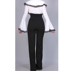 Leather Jumpsuit with pleated waist & bell sleeves